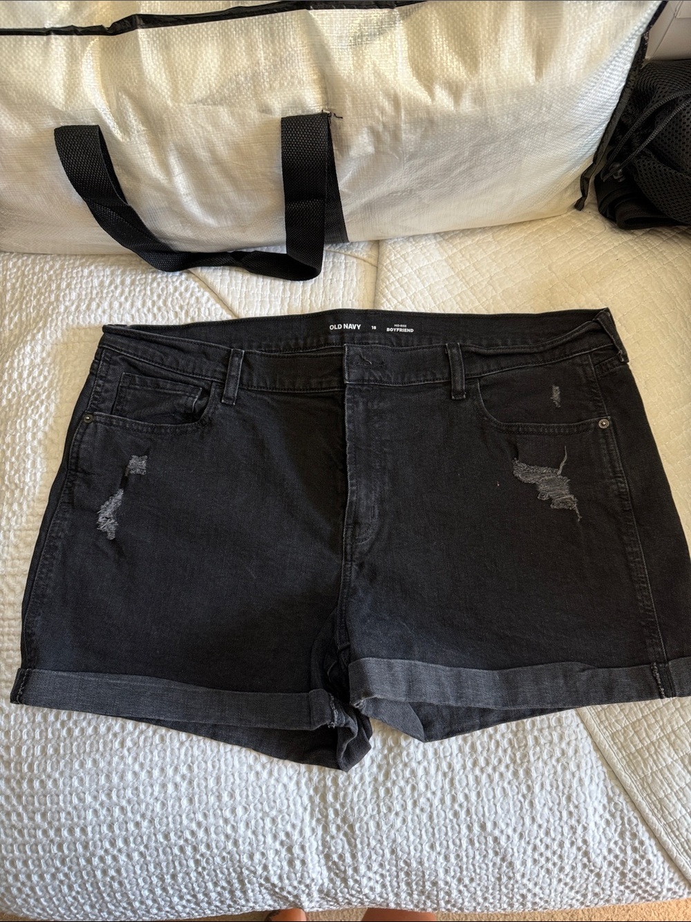 Old Navy Black Distressed Roll-Cuff Jean Shorts